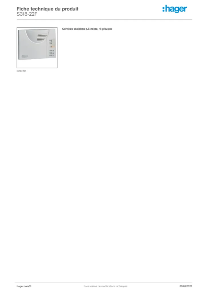 Image Hager Fiche technique du produit S318-22F | Hager France