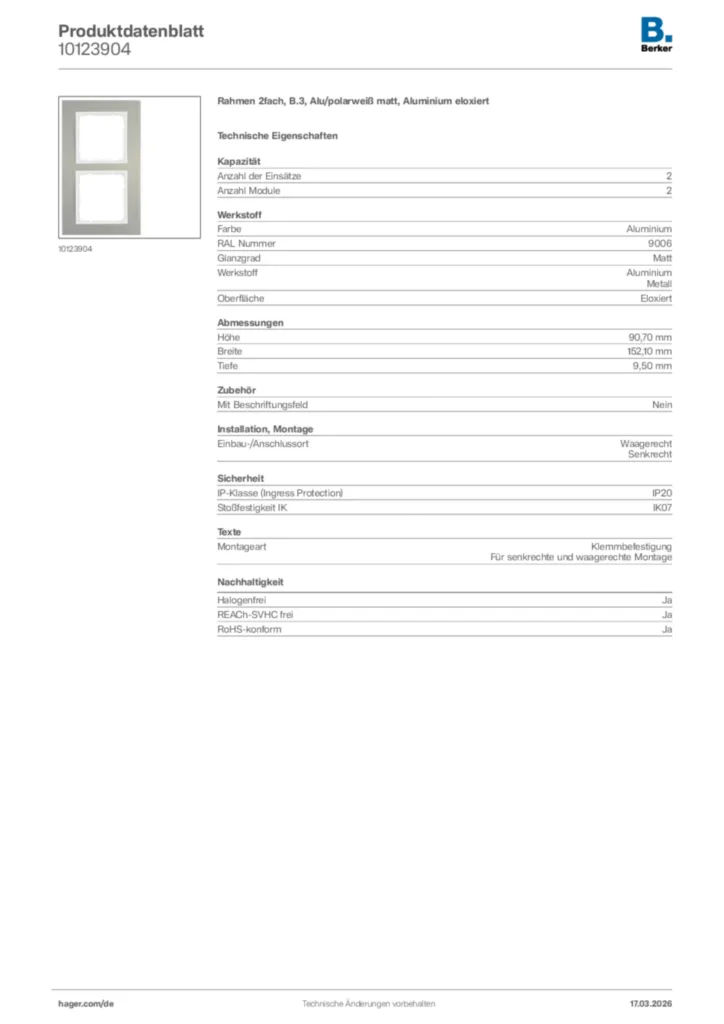Bild Berker Produktdatenblatt 10123904 | Hager Deutschland