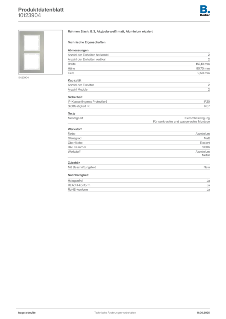 Bild Berker Produktdatenblatt 10123904 | Hager Deutschland