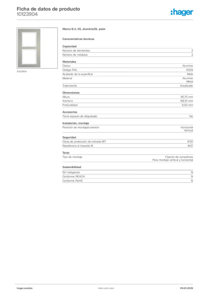 Imagen Hager Ficha de datos de producto 10123904 | Hager España