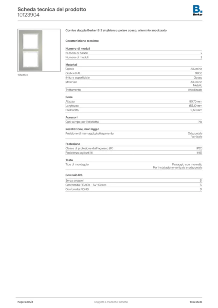 Immagine Berker Scheda tecnica del prodotto 10123904 | Hager Italia