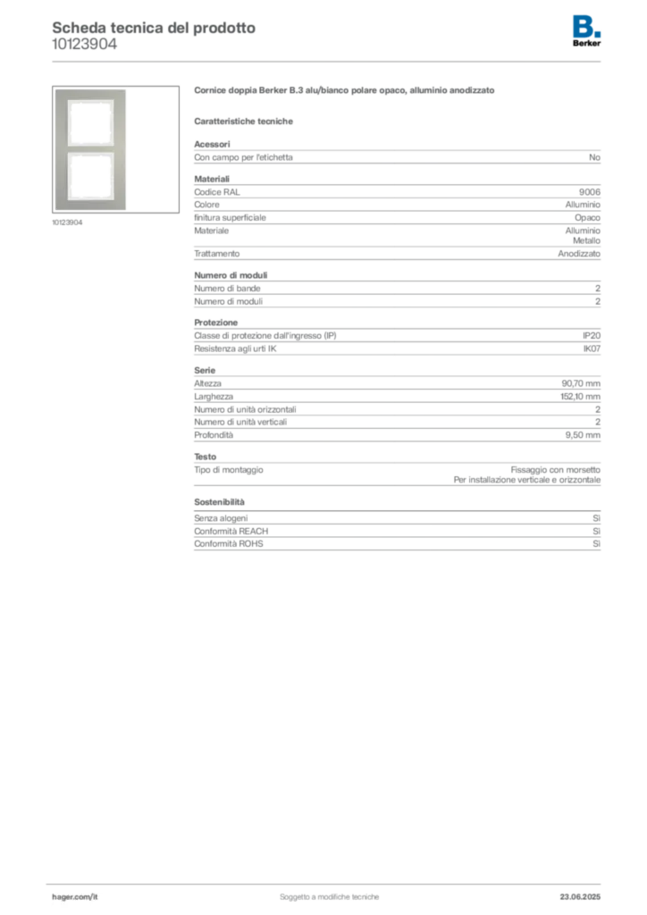 Immagine Berker Scheda tecnica del prodotto 10123904 | Hager Italia