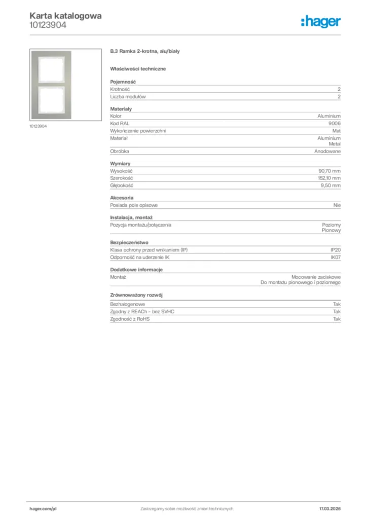Zdjęcie Hager Karta katalogowa 10123904 | Hager Polska