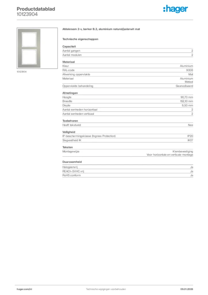 Afbeelding Hager Productdatablad 10123904 | Hager Nederland