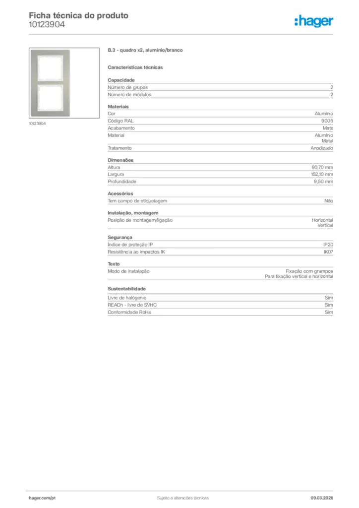 Imagem Hager Ficha técnica do produto 10123904 | Hager Portugal