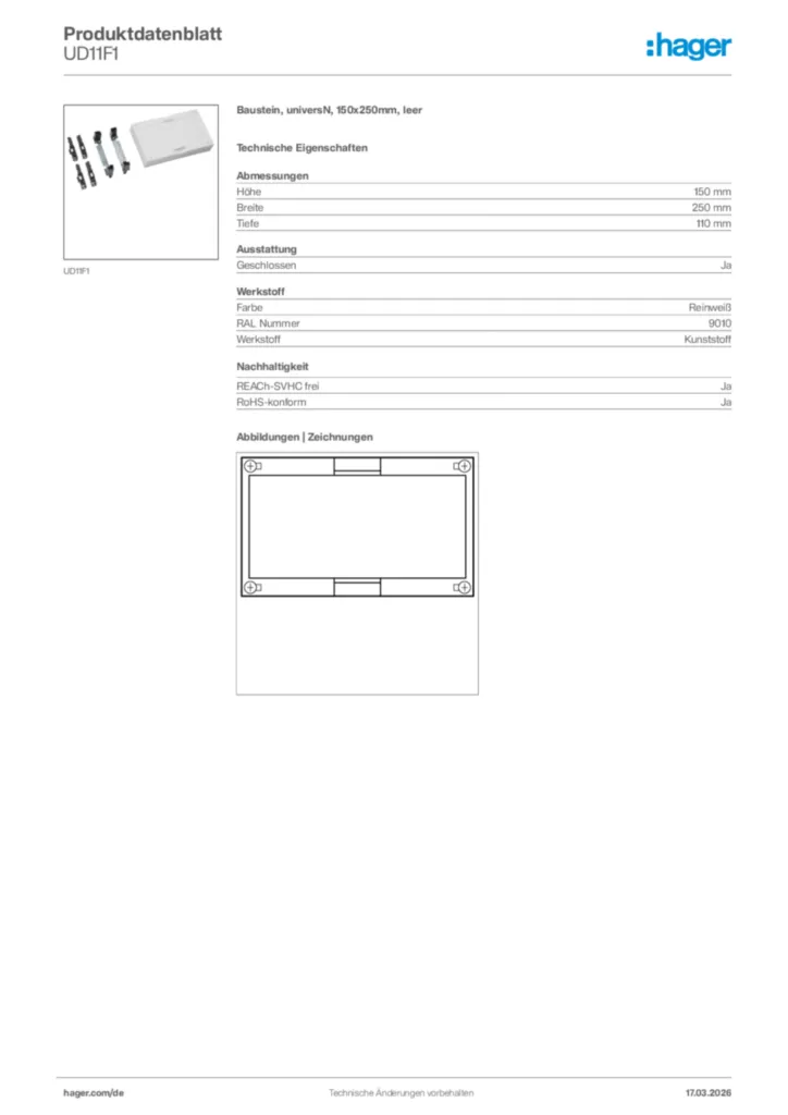 Bild Hager Produktdatenblatt UD11F1 | Hager Deutschland
