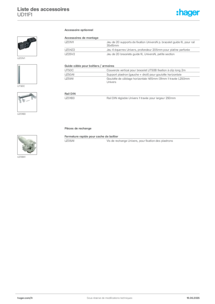 Image Hager Fiche technique du produit UD11F1 | Hager France