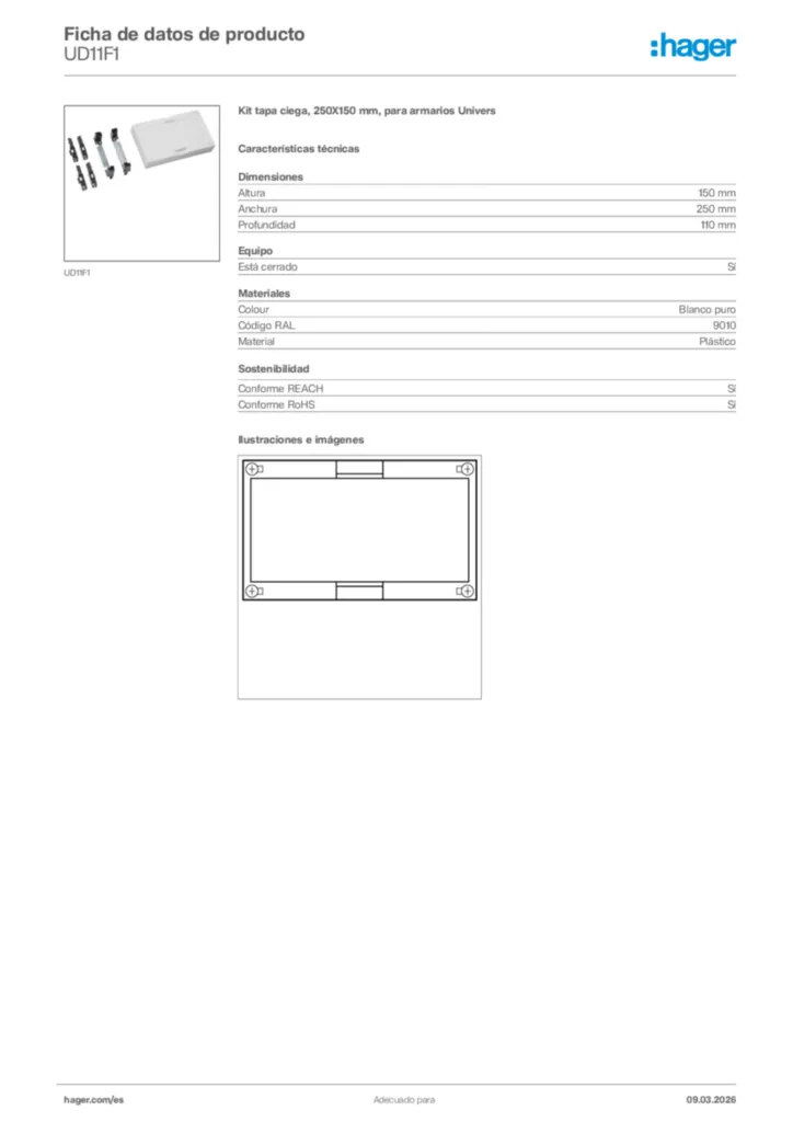Imagen Hager Ficha de datos de producto UD11F1 | Hager España