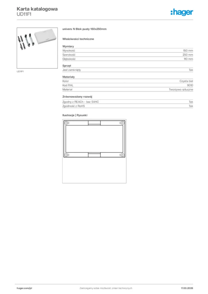 Zdjęcie Hager Karta katalogowa UD11F1 | Hager Polska