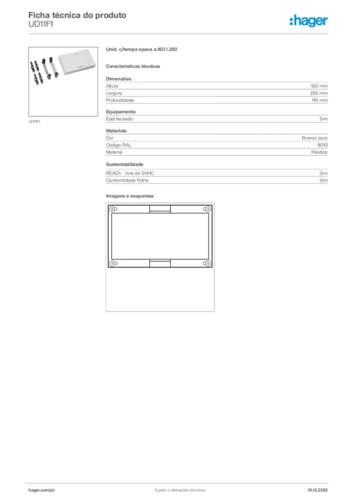 Imagem Hager Ficha técnica do produto UD11F1 | Hager Portugal