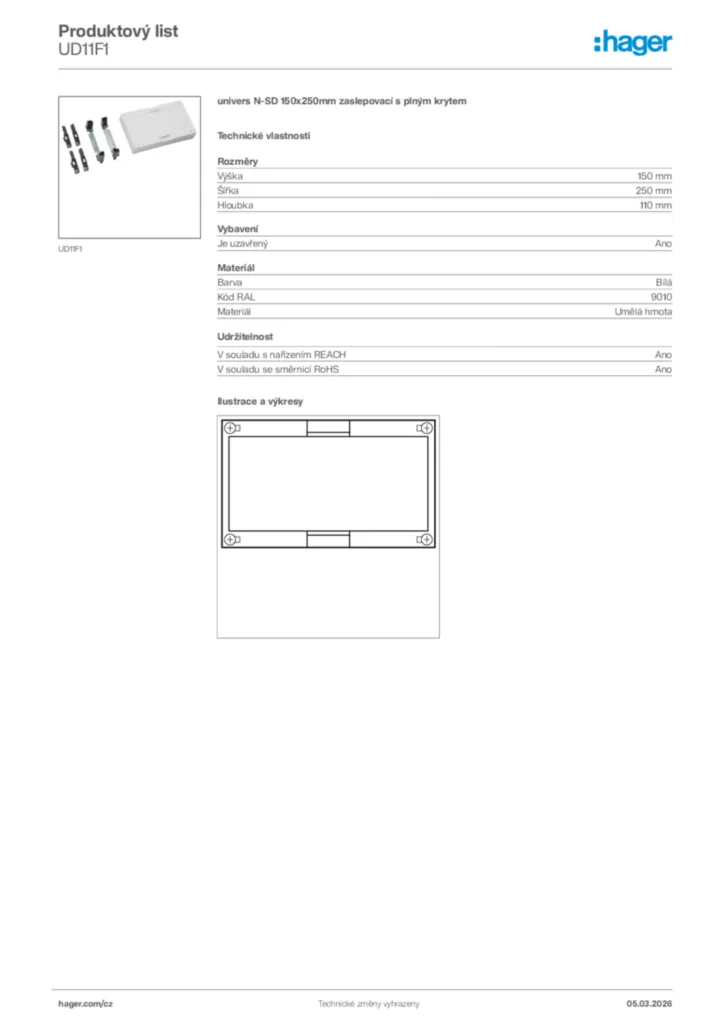 Obrázek Hager Product data sheet UD11F1 | Hager