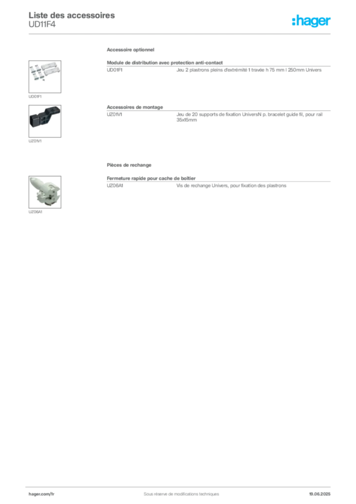 Image Hager Fiche technique du produit UD11F4 | Hager France