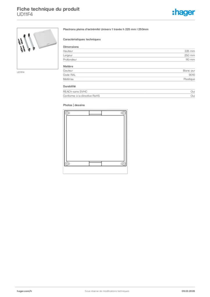 Image Hager Fiche technique du produit UD11F4 | Hager France