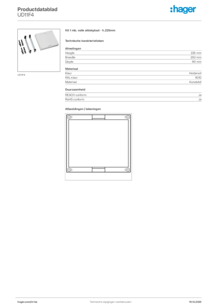 Afbeelding Hager Productdatablad UD11F4 | Hager Belgium