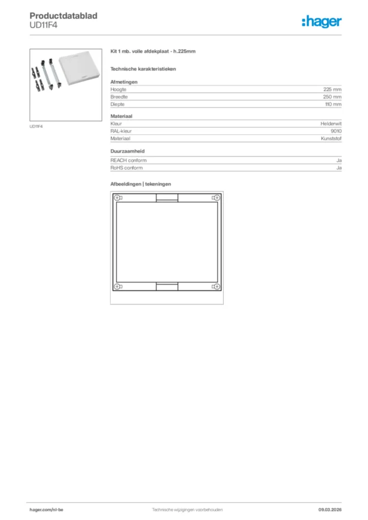 Afbeelding Hager Productdatablad UD11F4 | Hager Belgium