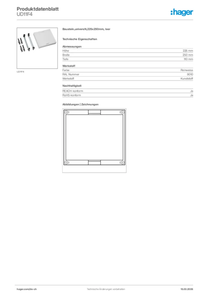 Bild Hager Produktdatenblatt UD11F4 | Hager Schweiz