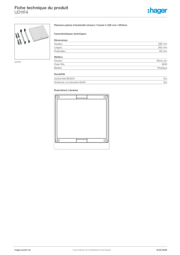 Image Hager Fiche technique du produit UD11F4 | Hager Suisse