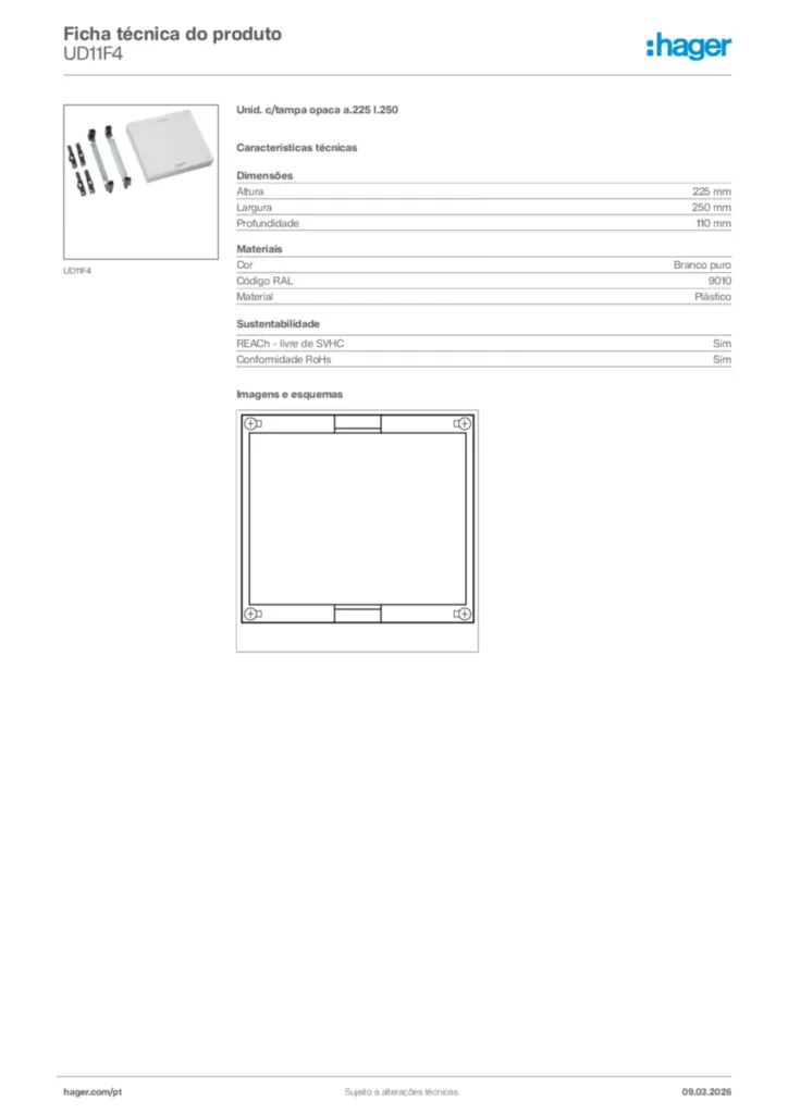 Imagem Hager Ficha técnica do produto UD11F4 | Hager Portugal