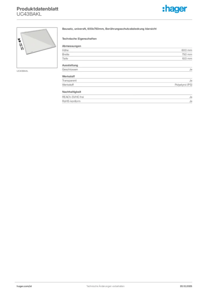 Bild Hager Produktdatenblatt UC43BAKL | Hager Deutschland
