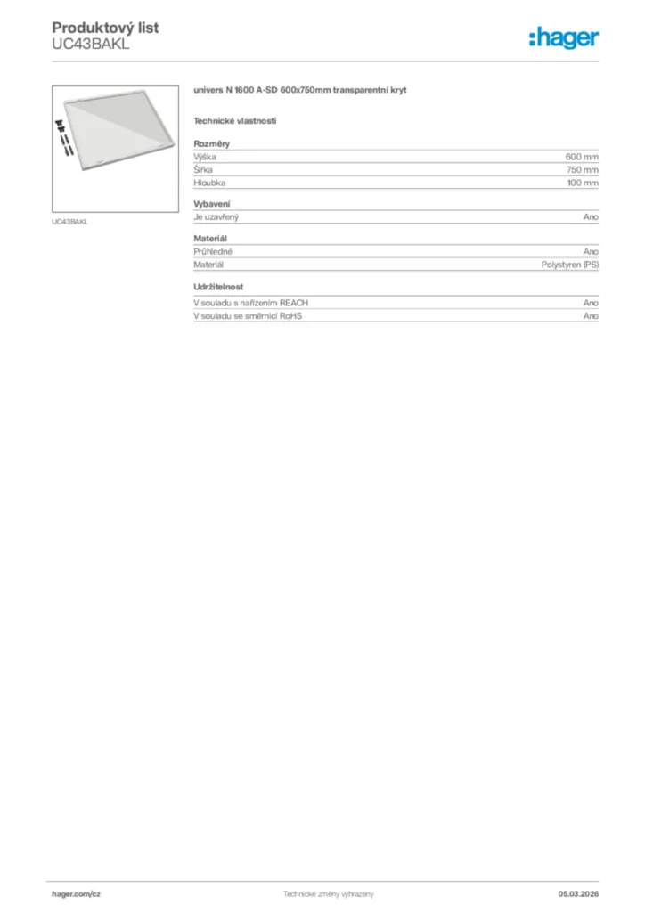 Obrázek Hager Product data sheet UC43BAKL | Hager