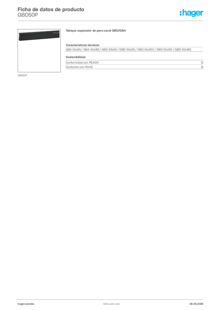 Imagen Hager Ficha de datos de producto GBD50P | Hager España
