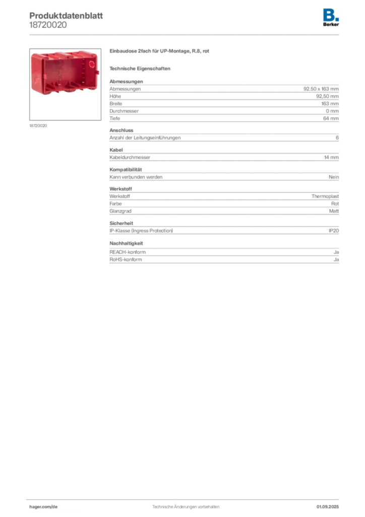 Berker Produktdatenblatt 18720020