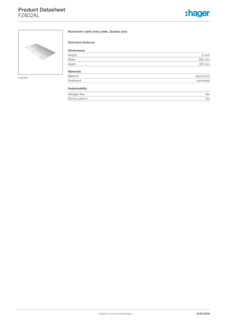 Image Hager Product data sheet FZ402AL  | Hager Africa