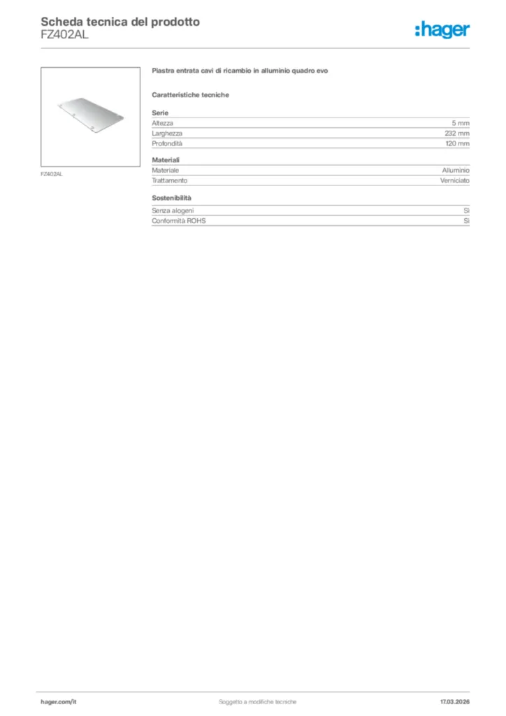 Immagine Hager Scheda tecnica del prodotto FZ402AL | Hager Italia
