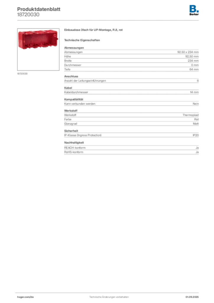Berker Produktdatenblatt 18720030
