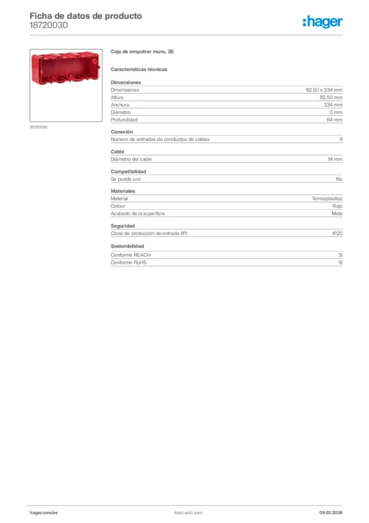 Imagen Hager Ficha de datos de producto 18720030 | Hager España