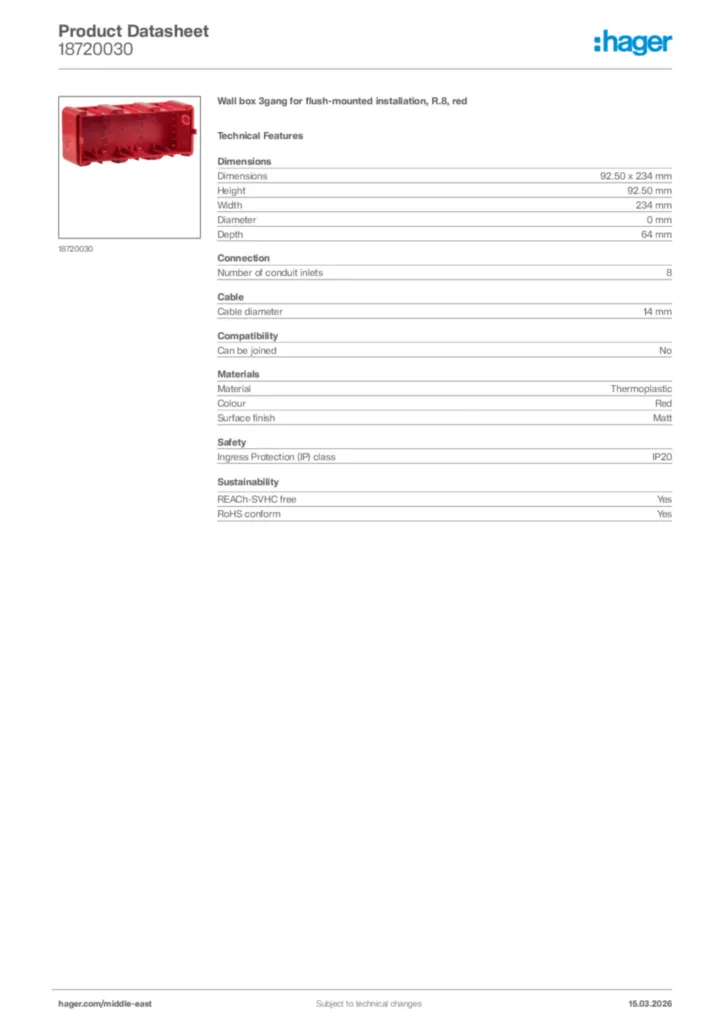 Image Hager Product data sheet 18720030  | Hager