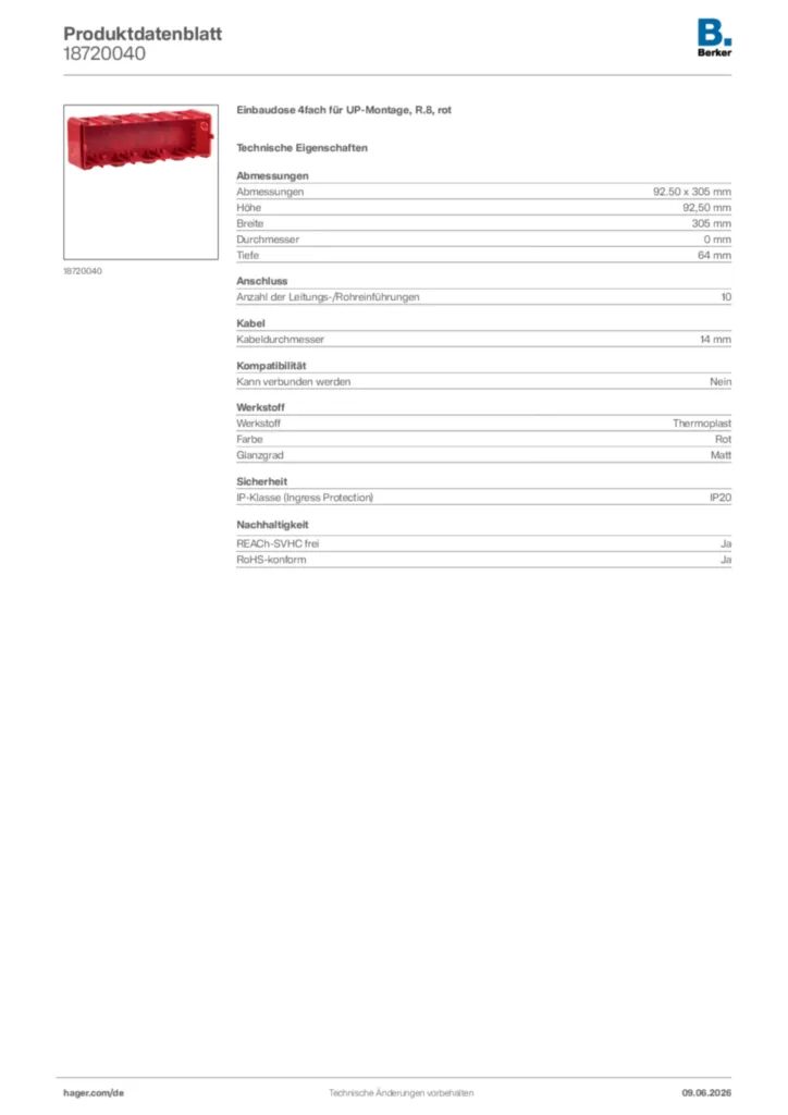 Bild Berker Produktdatenblatt 18720040 | Hager Deutschland