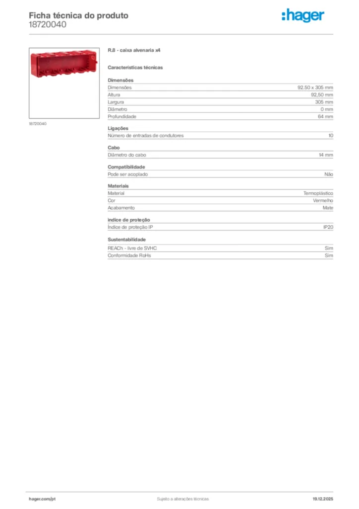 Imagem Hager Ficha técnica do produto 18720040 | Hager Portugal