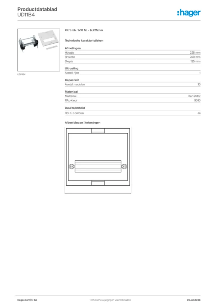 Afbeelding Hager Productdatablad UD11B4 | Hager Belgium