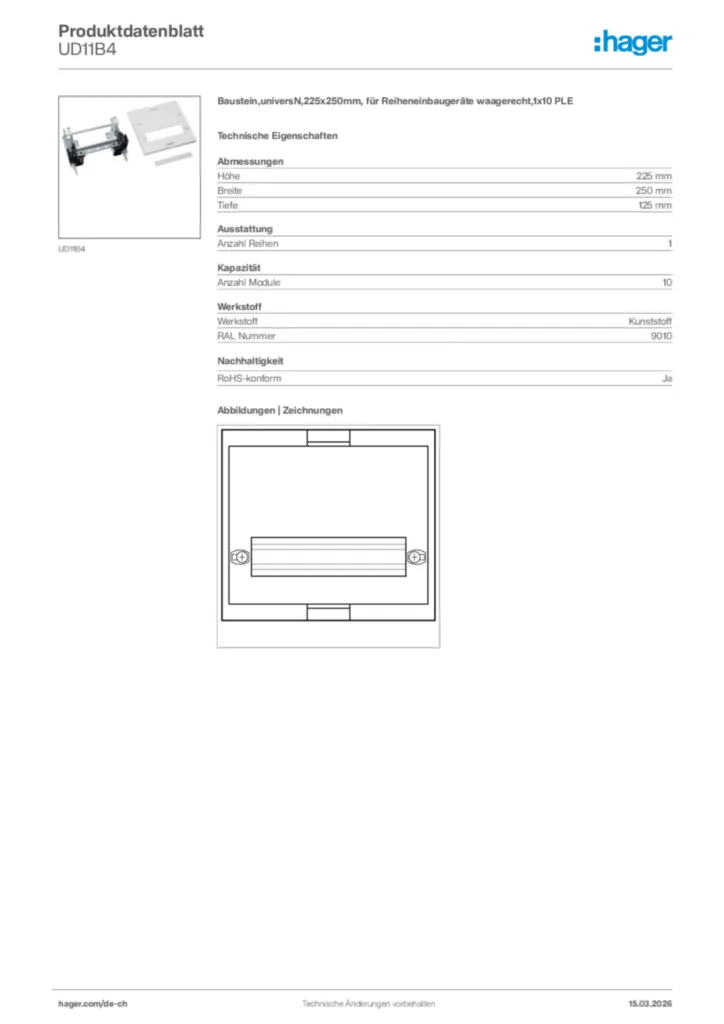 Bild Hager Produktdatenblatt UD11B4 | Hager Schweiz