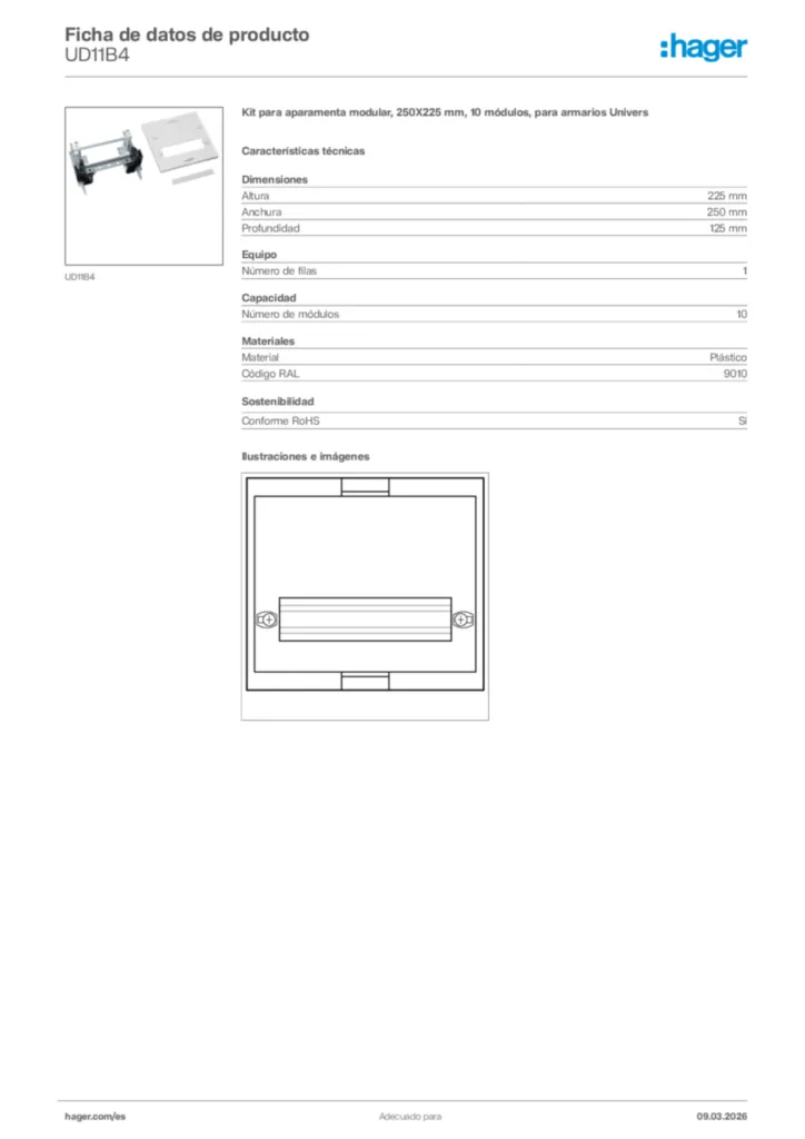 Imagen Hager Ficha de datos de producto UD11B4 | Hager España