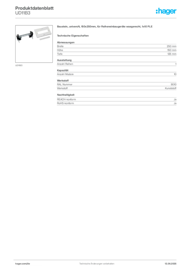 Hager Produktdatenblatt UD11B3