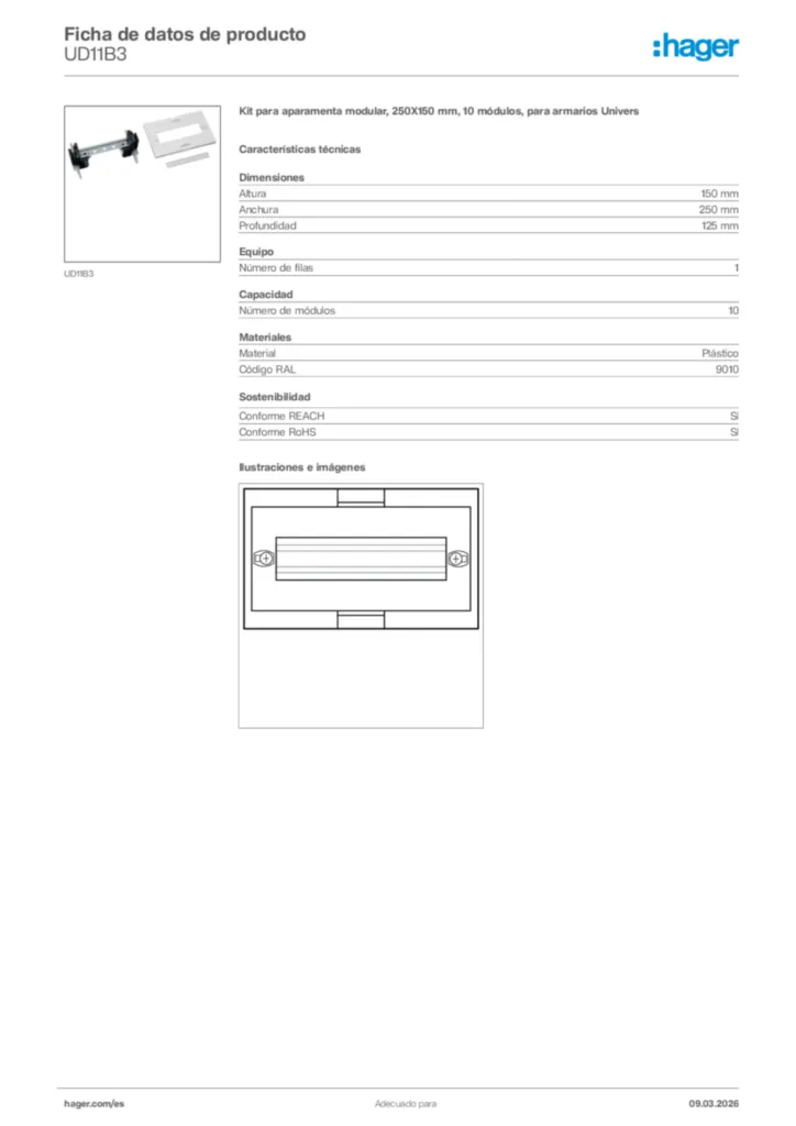 Imagen Hager Ficha de datos de producto UD11B3 | Hager España