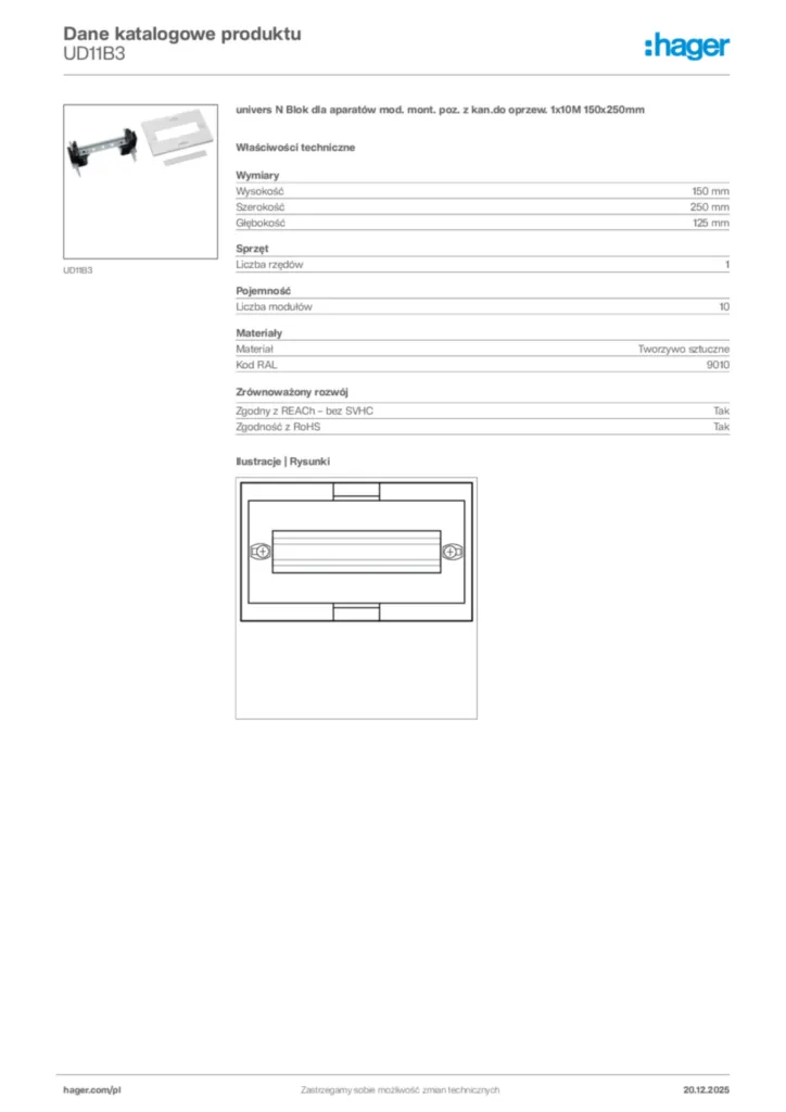 Zdjęcie Hager Karta katalogowa UD11B3 | Hager Polska