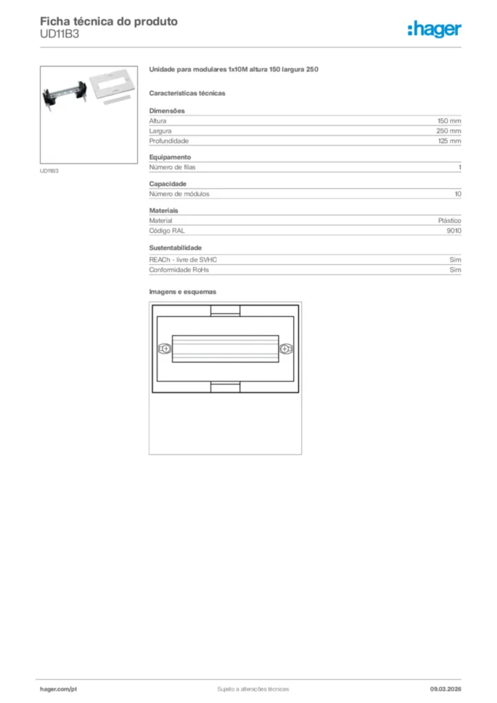 Imagem Hager Ficha técnica do produto UD11B3 | Hager Portugal
