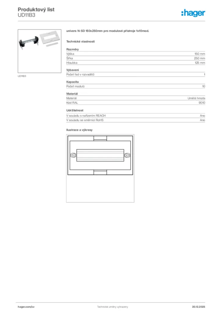 Obrázek Hager Produktový list UD11B3 | Hager