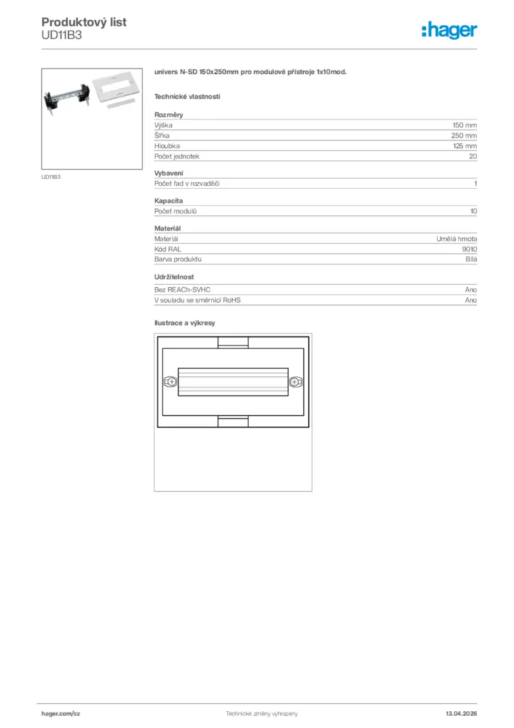 Obrázek Hager Product data sheet UD11B3 | Hager