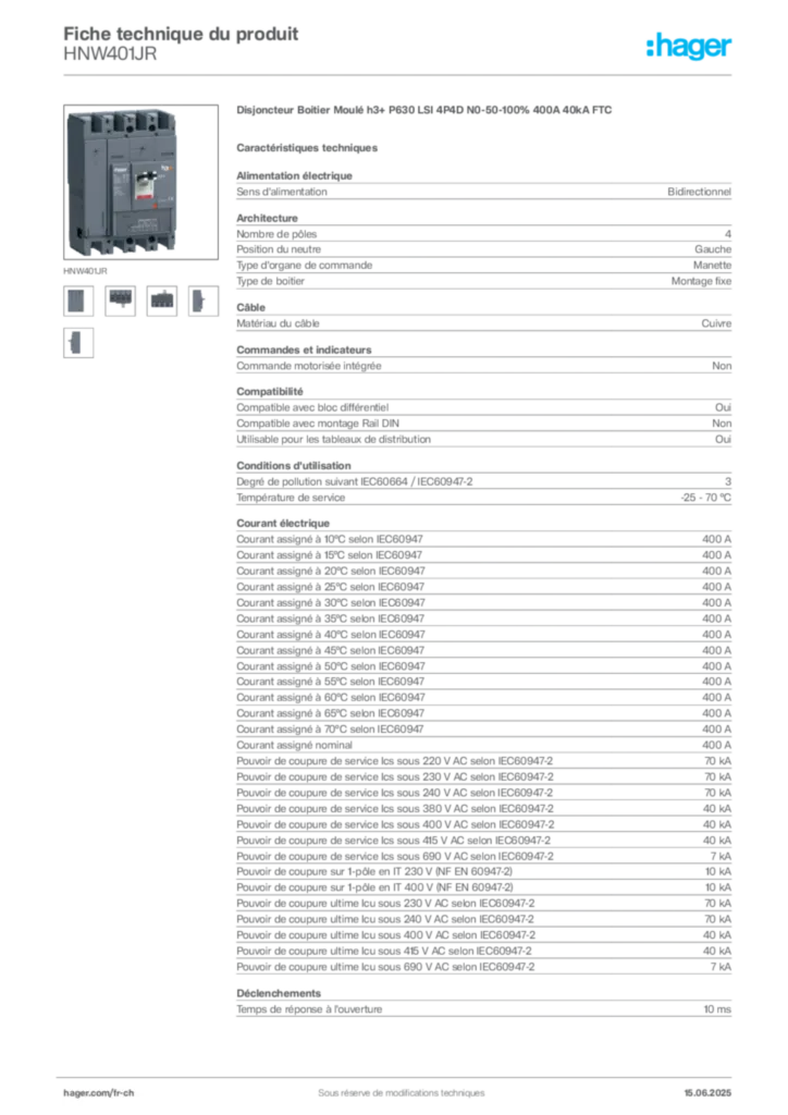 Image Hager Fiche technique du produit HNW401JR | Hager Suisse