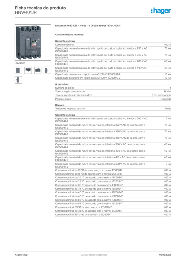 Imagem Hager Ficha técnica do produto HNW401JR | Hager Portugal