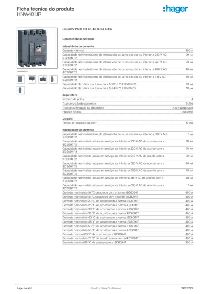 Imagem Hager Ficha técnica do produto HNW401JR | Hager Portugal