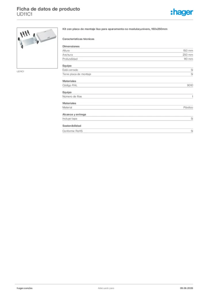 Imagen Hager Ficha de datos de producto UD11C1 | Hager España