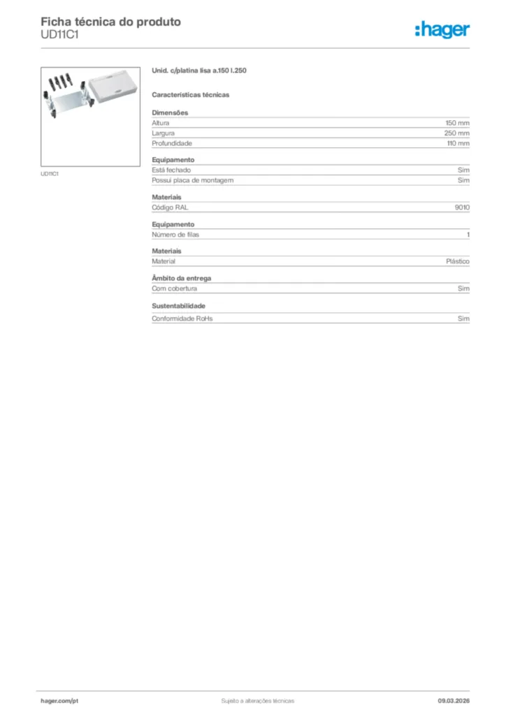 Imagem Hager Ficha técnica do produto UD11C1 | Hager Portugal