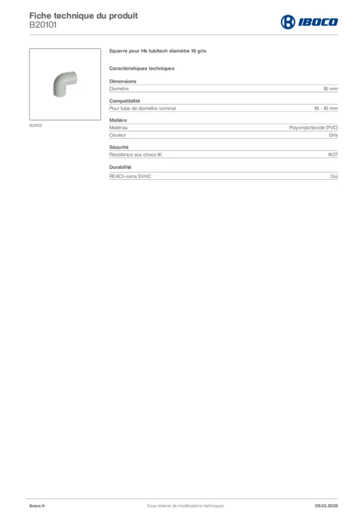 Image Iboco Fiche technique du produit B20101 | Hager France