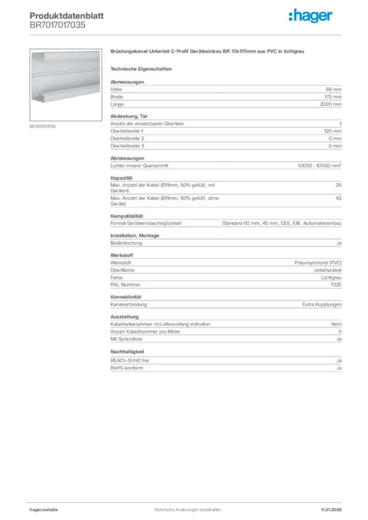 Bild Hager Produktdatenblatt BR7017017035 | Hager Deutschland