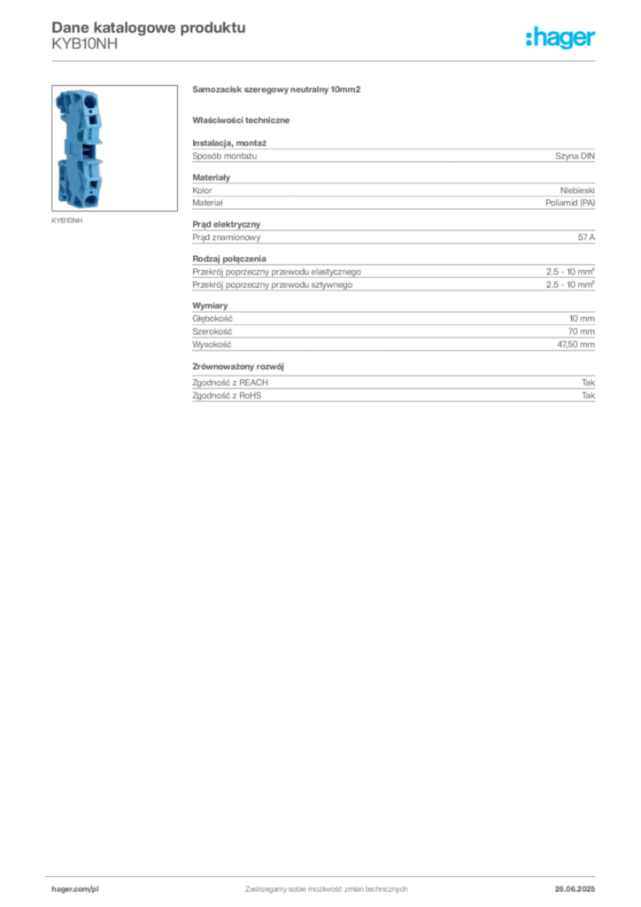 Zdjęcie Hager Karta katalogowa KYB10NH | Hager Polska